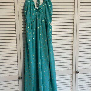 Boho Chic Teal & Gold Maxi Dress – Size M